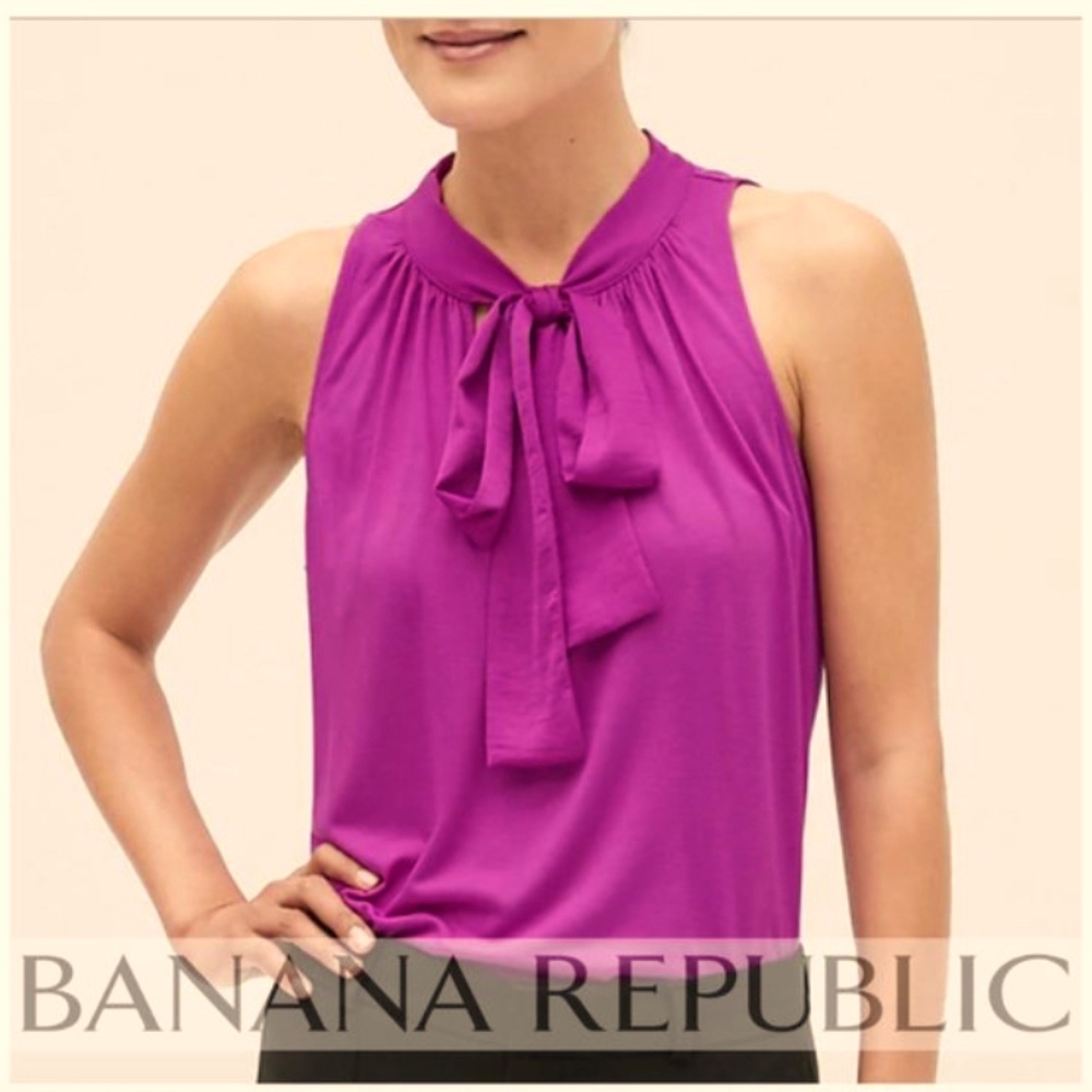 Magenta Pleated Tie-Neck Tank Top